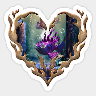 Cute fantasy fish in the deep ocean Sticker